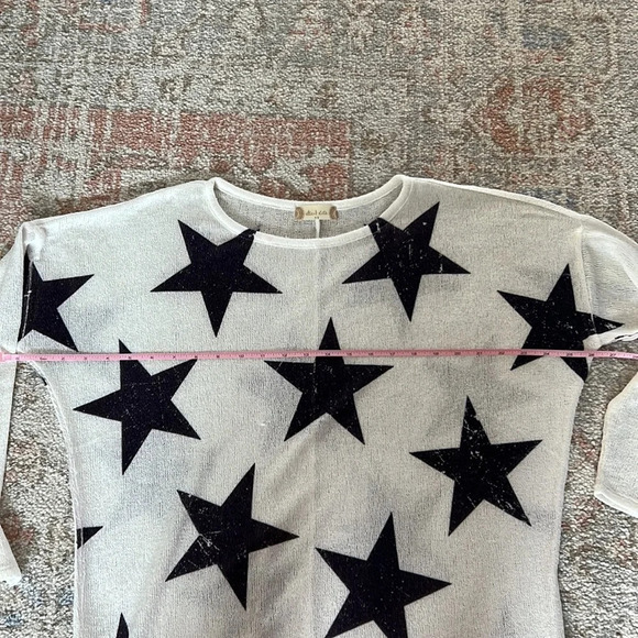 Star Print Long Sleeve Sweater Top Memorial Day 4th of July Starry Oversized - Picture 10 of 11